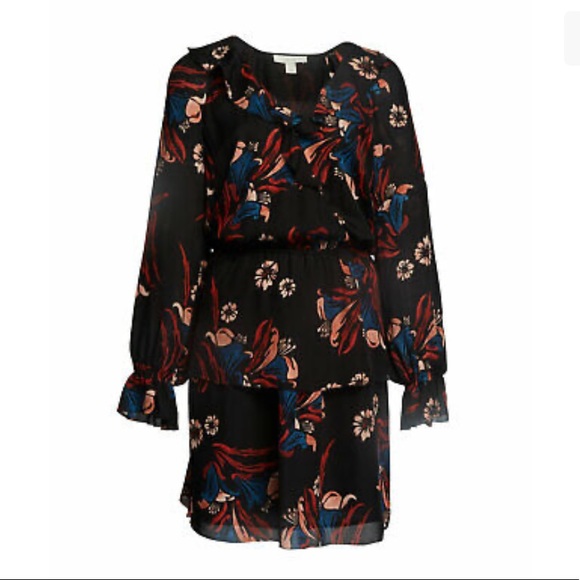 Joie Nour Women's Dress Small S Black Floral Print Silk Ruffle Peplum - Picture 4 of 7